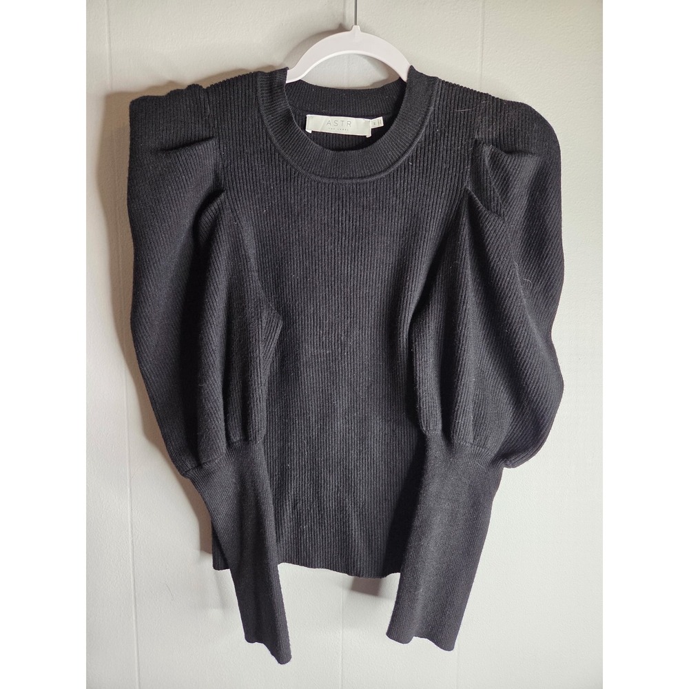 ASTR The Label Black Ribbed Puff Sleeve Crew Neck Sweater Womens Size‎ Medium